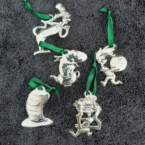 Dr. Seuss Cat in the Hat Set Of 5 Silver Metal Christmas Tree Ornaments No Boxes